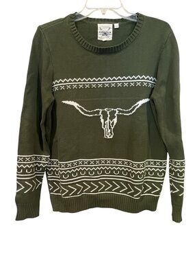 Cotton Rye Olive Green Longhorn cotton blend Knit Sweater size large